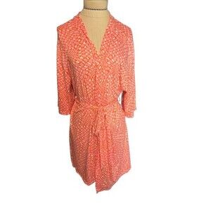 Spoiled Angel Floral Orange Pink White Short Belted Robe Velvet Touch NWT Size L